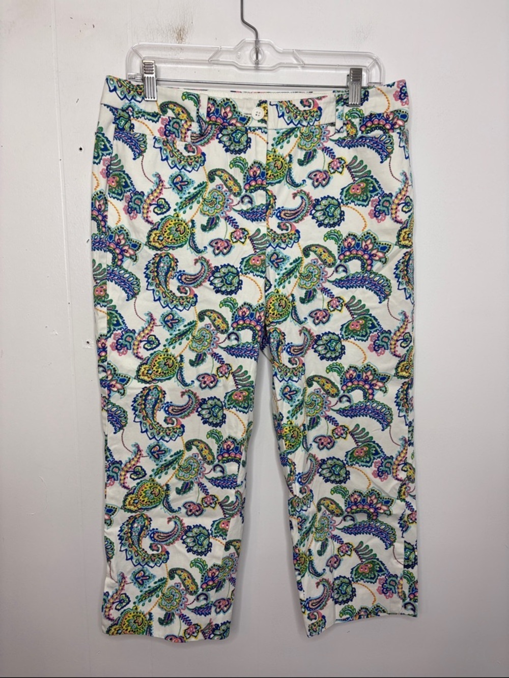 Talbots Pants Womens 8 White Skimmer Colorful Paisley Floral Print Cropped